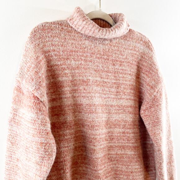 Zara Relaxed Fit Dropped Shoulder Turtleneck Knit Pullover Sweater Beige Red M/L - Picture 5 of 11